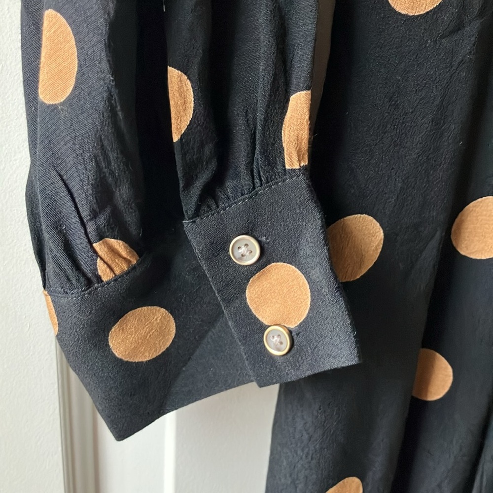 Anthropologie Loveland Wide-Leg Jumpsuit Polka Dots Black/Tan Size 4 - Picture 10 of 16